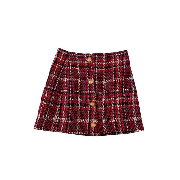 GOODNIGHT MACAROON Red Black Gold Boucle Skirt Size XS - Picture 5 of 6